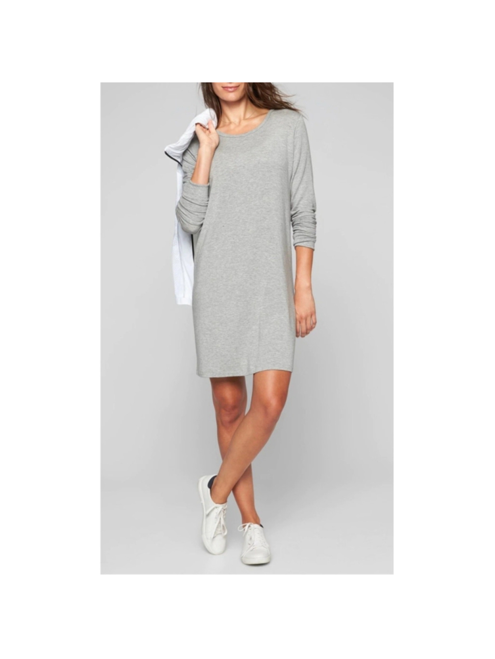 Athleta Grey cut out stretch Crossover Sweater Dress Light Grey SIZE M comfy
